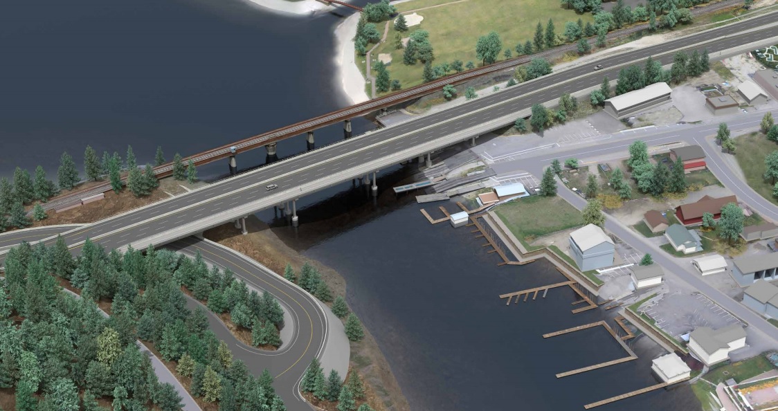 An artist rendering of one option to replace Sicamous’ Bruhn Bridge. This option would see the existing bridge replaced with a five-lane bridge.