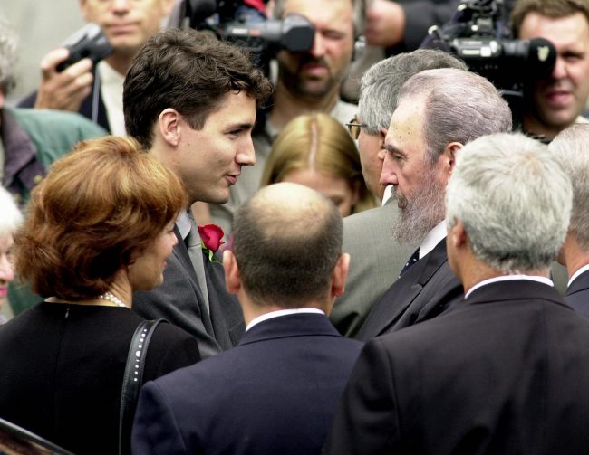 Cuban President Fidel Castro greets Justin Trudeau after arriving at the Notre Dame Basilica for Pierre Trudeau's state funeral, Oct. 3, 2000. 


