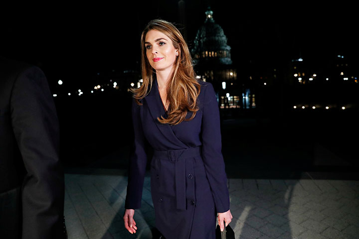 White House communications director Hope Hicks leaves the U.S. Capitol after attending the House Intelligence Committee closed door meeting in Washington, February 27, 2018. 
