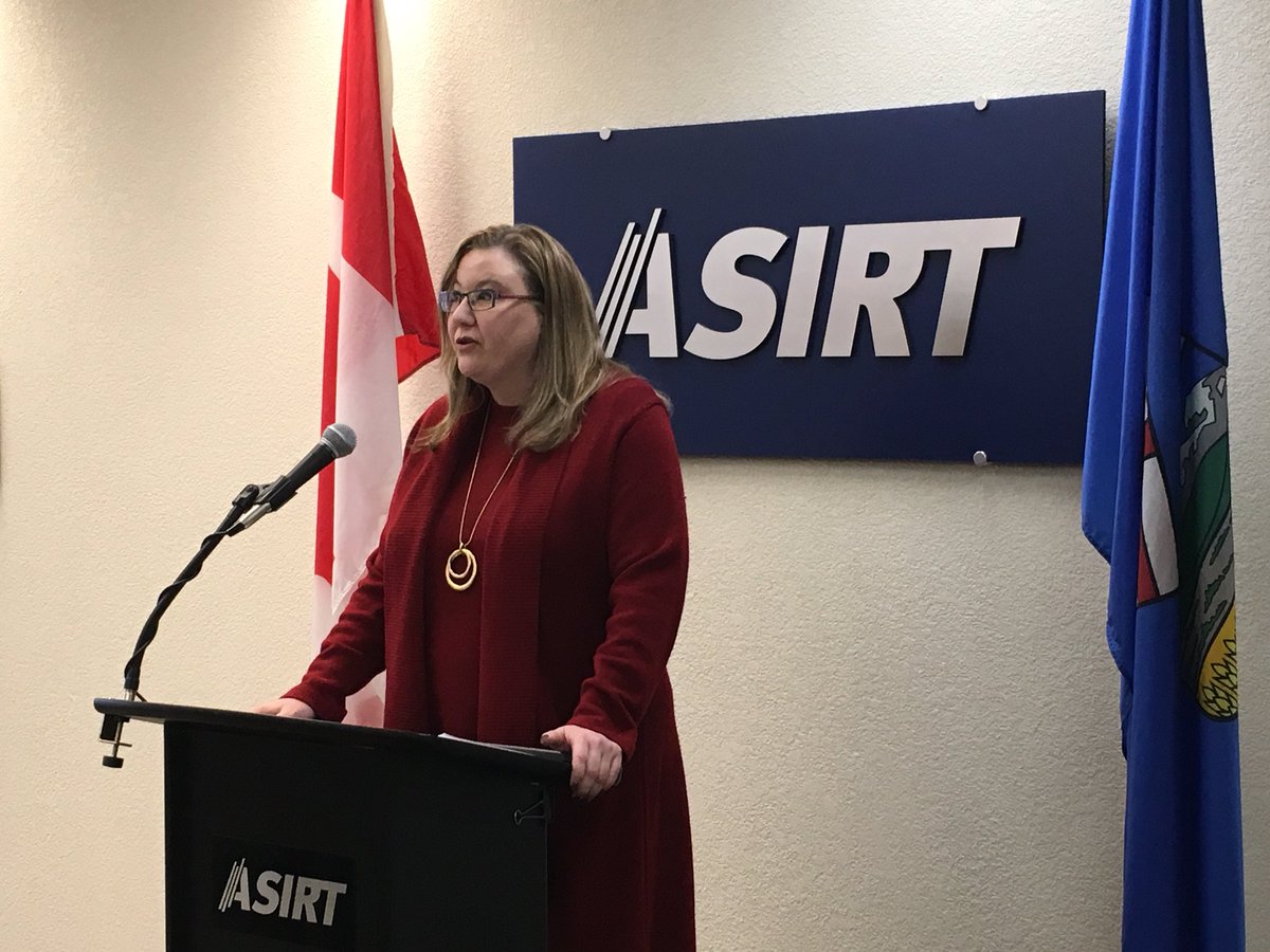 ASIRT executive director Susan Hughson speaks to the media after an EPS officer was charged with obstruction of justice.
