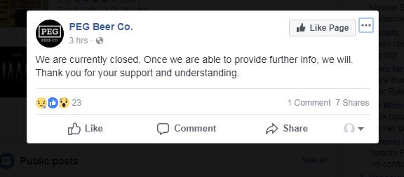 This message appeared on the company’s Facebook page Thursday.