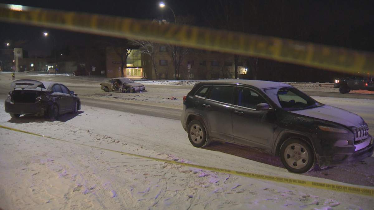 One person remains in hospital in stable condition following a three-car crash on Portage Avenue Friday. 