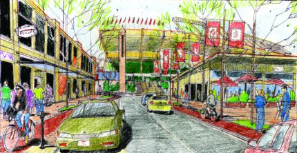 Artistic rendering of the Stadium Station proposed main street area.