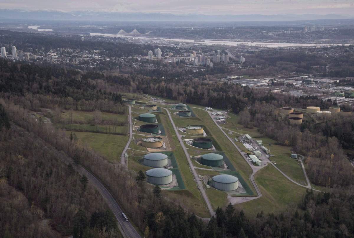 Kinder Morgan Trans Mountain Expansion Project's oil storage tank farm is seen in Burnaby, B.C., on Friday, Nov. 25, 2016.