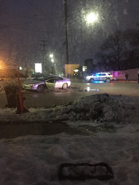 Police say a car was stolen and later crashed on Higgins Avenue and Sutherland Street around 5 a.m.