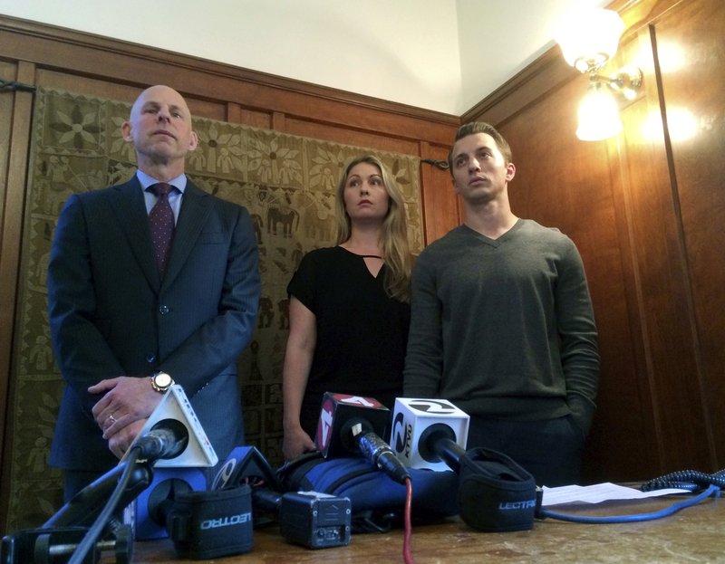 ×
None
FILE--In this Sept. 29, 2016, file photo, attorney Anthony Douglas Rappaport, left, speaks at a news conference with his clients, Denise Huskins and her boyfriend Aaron Quinn, right, in San Francisco. The couple that police detectives wrongly accused of fabricating the woman’s kidnapping from their home has reached a $2.5 million settlement with the city of Vallejo and its police department. 