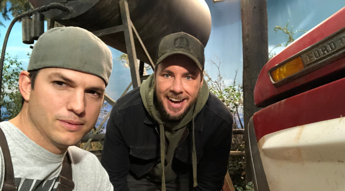 Ashton Kutcher and Dax Shepard on the set of 'The Ranch.'.