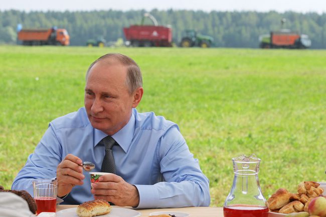 Russia's President Vladimir Putin meets with employees of a livestock facility in Russia's Tver region, July 28, 2016.