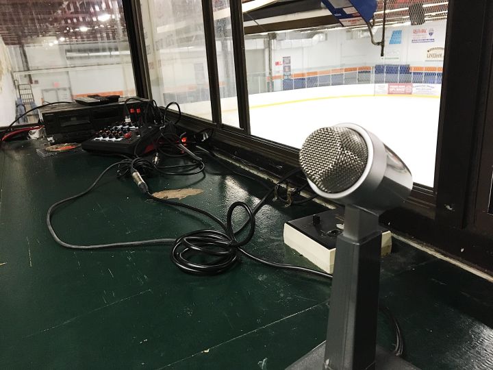 The sound booth in the Bob Snodgrass Arena in High River, Alta.