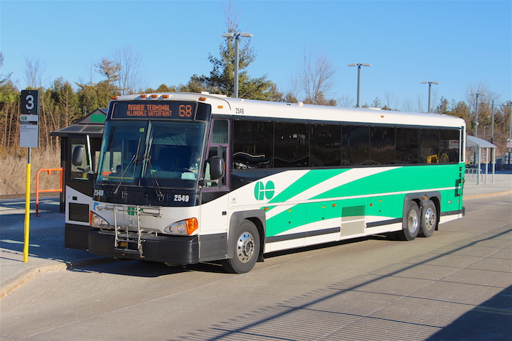 A GO Transit bus at Barrie South GO train station.