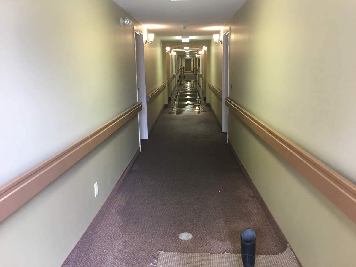 The lower level of Pioneer Square assisted living facility. The residents on this floor had to be moved upstairs on Friday because of flood.