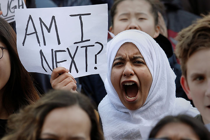 Students participate in a march in support of the National School Walkout in the Queens borough of New York City, March 14, 2018.