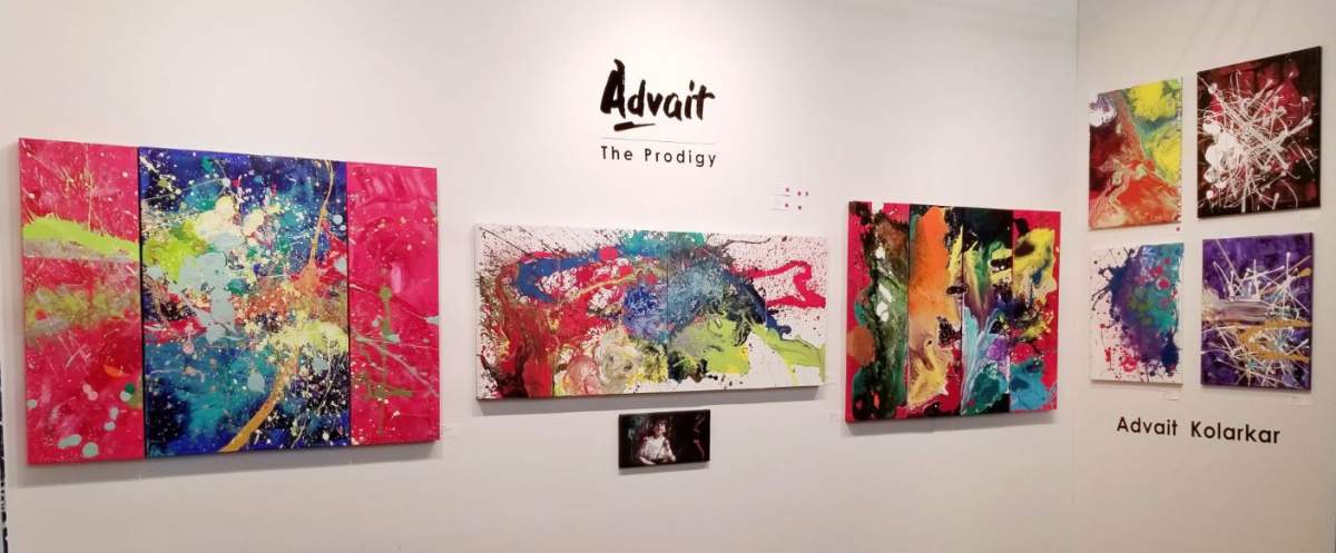 Paintings made byAdvait Kolarkar, 4, is seen in this undated handout photo. When he’s not playing with dinosaurs or reading a book, 4-year-old Advait Kolarkar uses paint, canvases and his imagination to create internationally-recognized abstract artwork. The preschooler is already selling his paintings for thousands of dollars and has had his art featured in three exhibits.