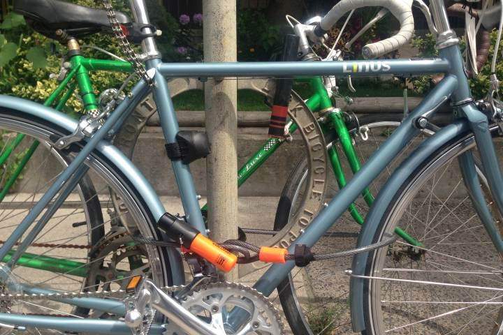 FILE. Bikes lined up with locks. 