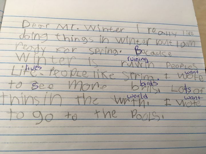 An Edmonton Grade 1 student wrote this letter on Friday, April 13, 2018 as the city woke up to a fresh blanket of snow.