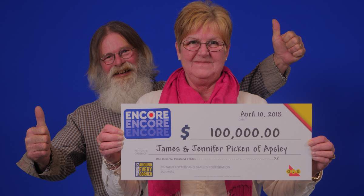 James and Jennifer Picken of Apsley won $100,000 with the Encore lottery draw in January.