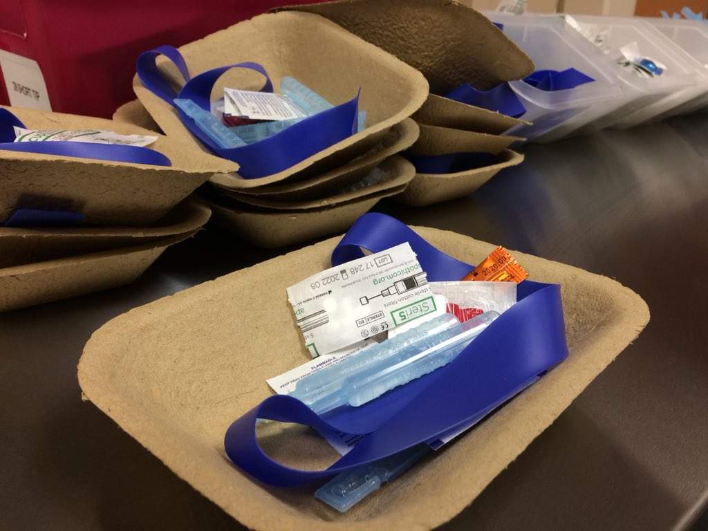 An injection kit at London's temporary overdose prevention site, picture on Feb 12th, 2017. 