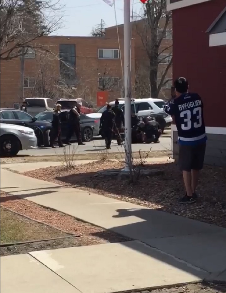 A man being taken into custody follow a police chase in Winnipeg on April 29, 2018.