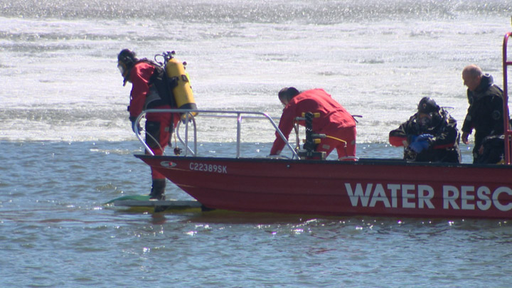 Saskatoon police received a call late Monday morning of a man in the middle of the South Saskatchewan River near Gabriel Dumont Park.