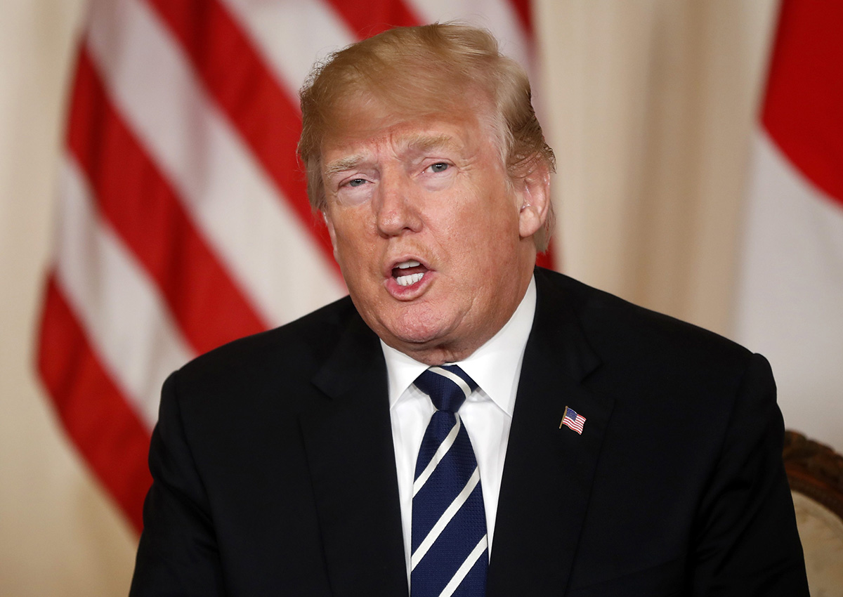 Donald Trump speaks during a meeting with Japanese Prime Minister Shinzo Abe sat Trump's private Mar-a-Lago club, Tuesday, April 17, 2018, in Palm Beach, Fla.