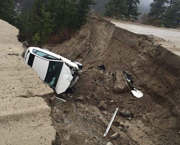 Two people were taken to hospital after their vehicle crashed into a washout the driver did not see. 