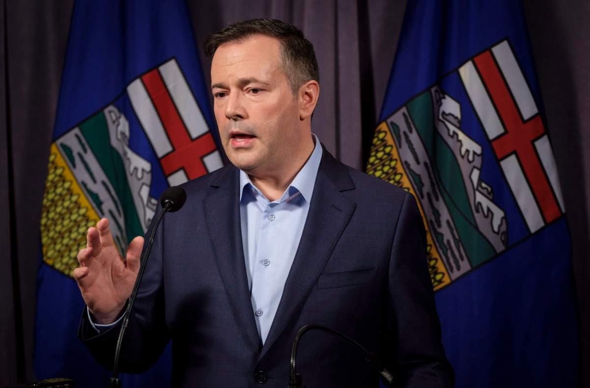 Jason Kenney speaks to the media at his first convention as leader of the United Conservative Party in Red Deer, Alta., Sunday, May 6, 2018.THE CANADIAN PRESS/Jeff McIntosh