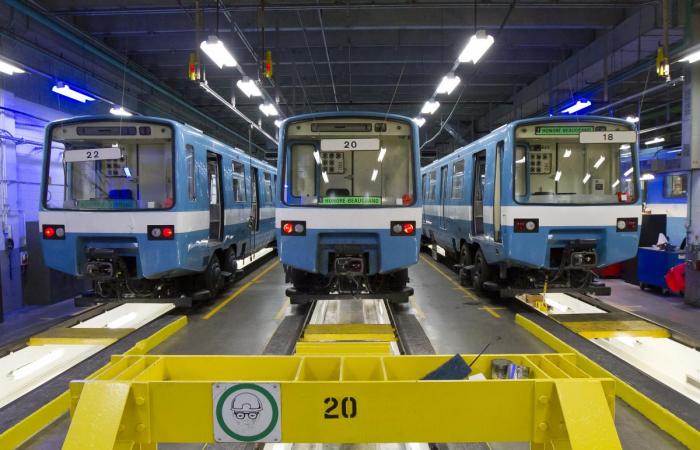 MR-63 trains in a service station of Montreal's Transit Corporation (STM).