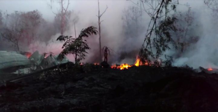 A view shows a lava fissure in Leilani Estates, Hawaii, U.S. May 9, 2018, in this still image taken from a social media video.