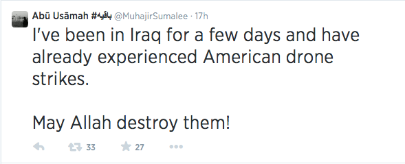 On Twitter, Canadian ISIS member Mohamed Farah Shirdon wrote about experiencing drone strikes.