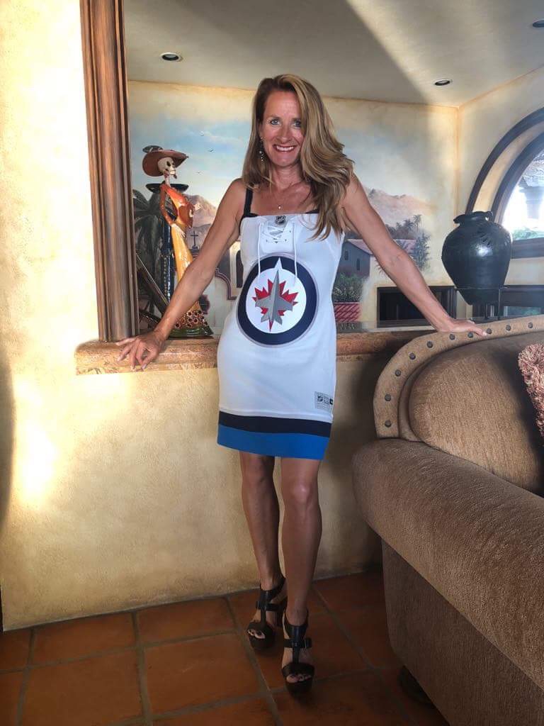 Pam Herda and her boyfriend flew in from Cabo San Lucas to watch the Jets play in Las Vegas.