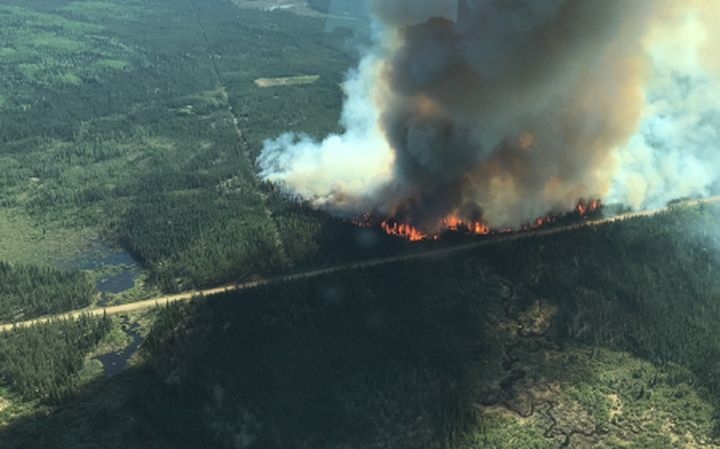 An aerial photo of a wildfire burning near Janvier, Alta. Taken at about 4:30 p.m. on May 23.