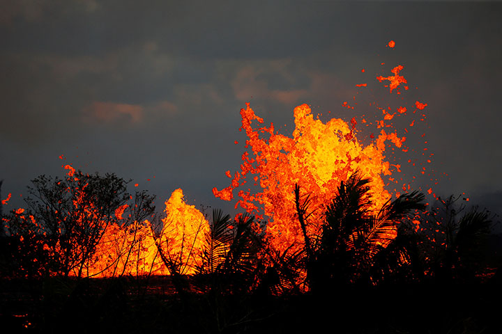 Lava gushes from a fissure eruption of the Kilauea Volcano in the Leilani Estates near Pahoa, Hawaii, U.S., May 23, 2018.