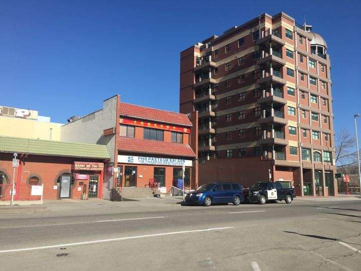 A woman was shot in downtown Calgary Wednesday morning, police said.