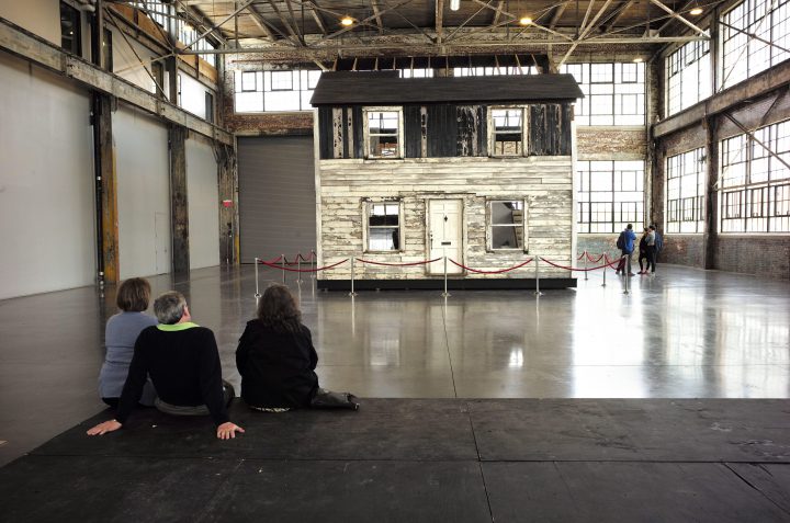 Visitors view the rebuilt house of Rosa Parks at the WaterFire Arts Center in Providence, R.I.