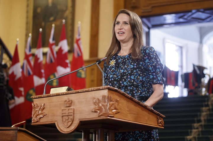 Caroline Mulroney speaks as she is sworn as Ontario Attorney General on June 29, 2018. THE CANADIAN PRESS/Mark Blinch