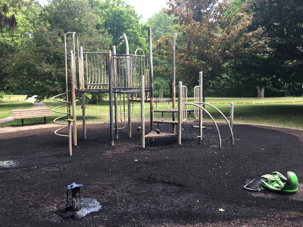 Fire and police were called to a park on South Street around 3 a.m. and found the blaze.