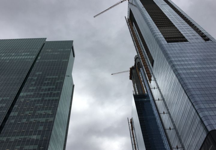 A photo of the Edmonton Tower (left) and JW Marriott Tower (right) in downtown Edmonton on June 12, 2018.
