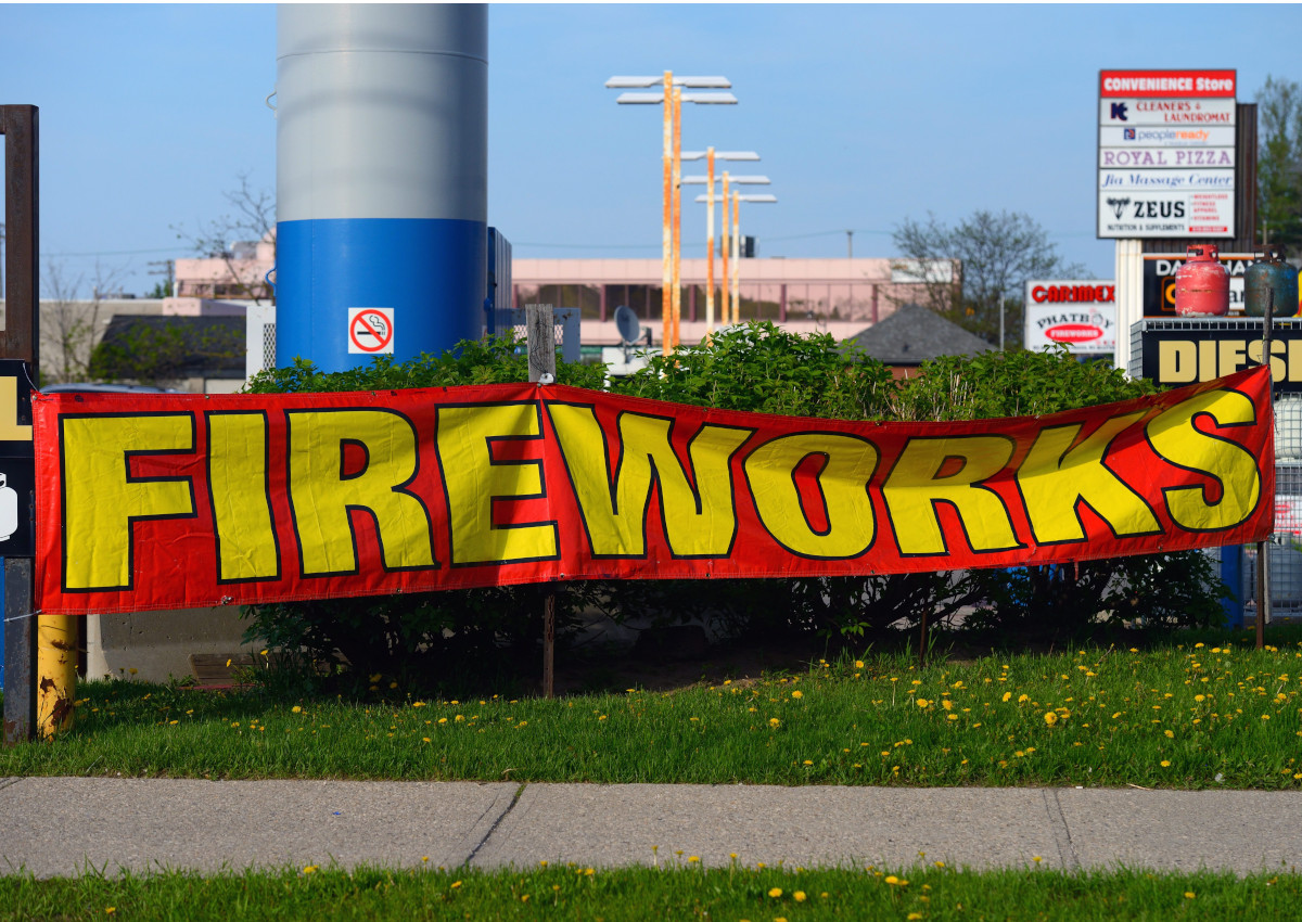 Pictured is a sign advertising fireworks for sale in Kitchener, Ont., May 17 2018.