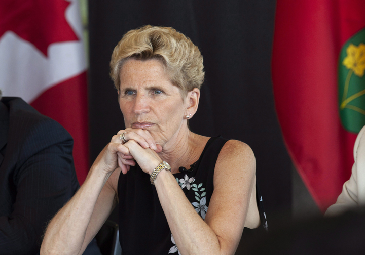 Ontario Liberal Party Leader Kathleen Wynne listen to students at the University of Waterloo during a campaign stop in Waterloo, Ont., on Friday, June 1, 2018. 