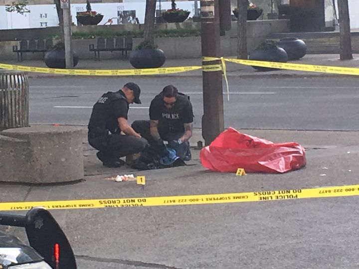 Police are investigating a stabbing incident at Olympic Plaza Tuesday.
