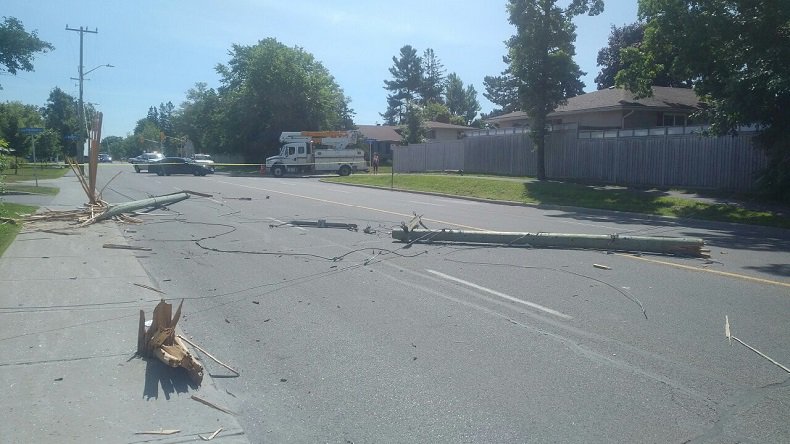Nearly 400 customers in Ottawa's Alta Vista neighbourhood will be without power for a good chunk of Tuesday after a car accident near the intersection of Smyth Road and Barnhart Place earlier Tuesday morning took down two hydro poles.