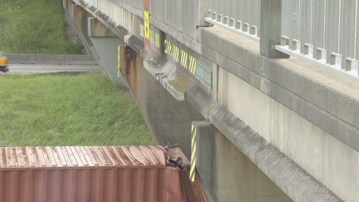 The aftermath of an accident that saw a truck hit an overpass in Langley on June 12, 2018.