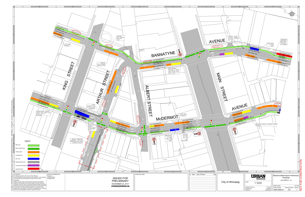 The city’s design for lights and no-right-turns in the Exchange District.