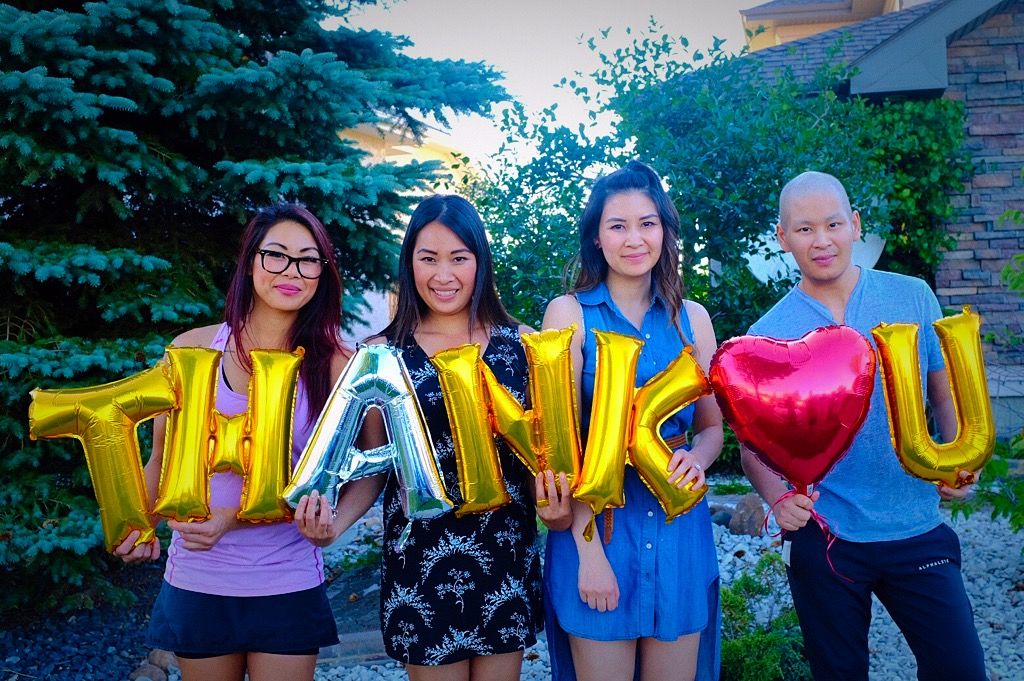 Bille Nguyen and sisters celebrating his stem cell match. 
