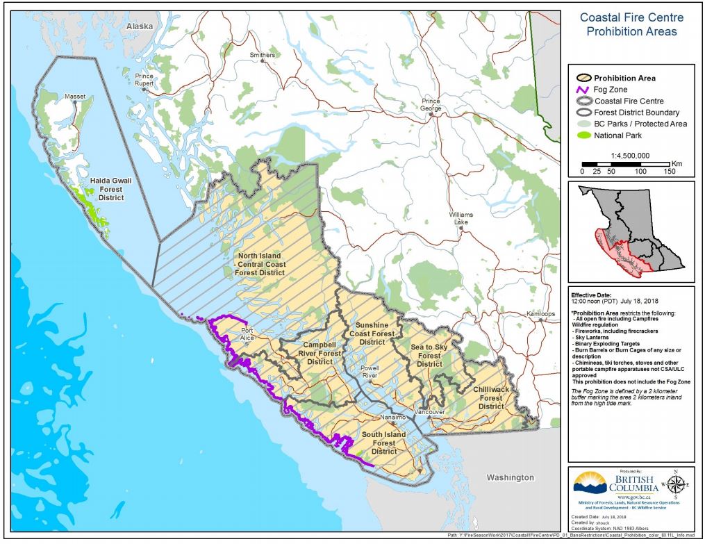 A map of the affected area. Courtesy: B.C. Wildfire Service.