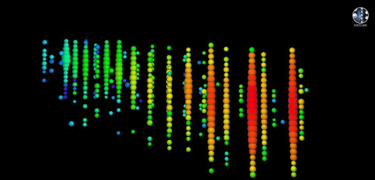 This is a high-energy neutrino detected by IceCube on Sept. 22, 2017. With an estimated energy of 290 TeV, this was the tenth alert of this type sent by IceCube to the international astronomy community and launched a series of multimessenger observations that allowed the identification of the first source of high-energy neutrinos and cosmic rays.