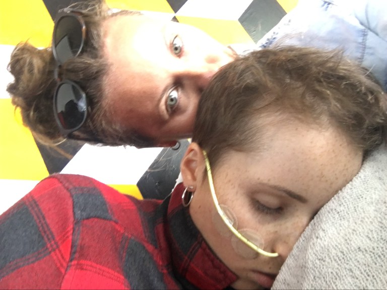 Jennifer Montgomery-Lay and Logan Lay after fleeing a deadly earthquake in Indonesia’s tourism district.