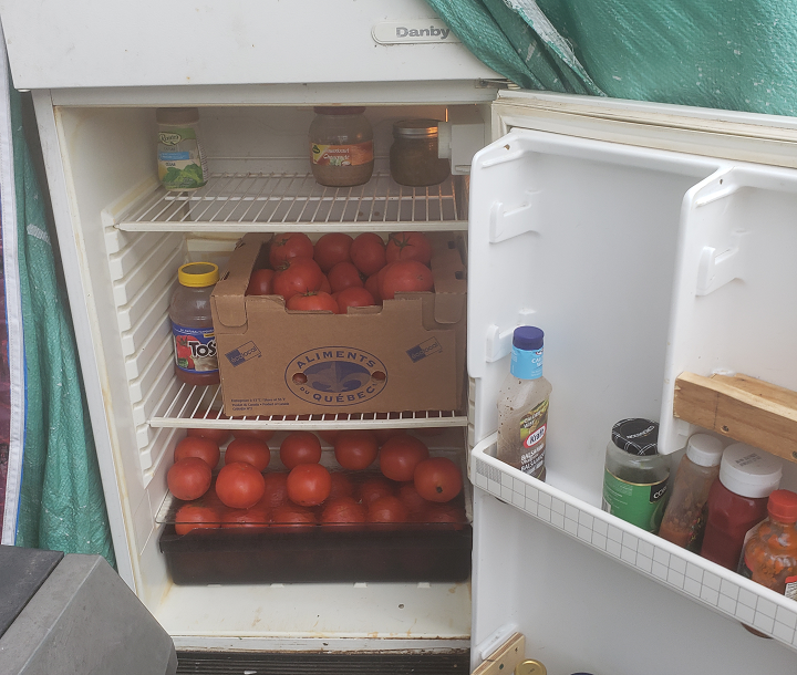 Darren James Gerbrandt says he's having trouble keeping his community fridge in Saint-Henri stocked. Wednesday, Aug. 15, 2018.