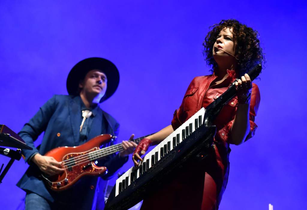 Win Butler (L) and Regine Chassagne of Arcade Fire perform on Downtown Stage during the 2018 Life Is Beautiful Festival on September 23, 2018 in Las Vegas, Nevada. (Photo by Jeff Kravitz/FilmMagic for Life Is Beautiful)