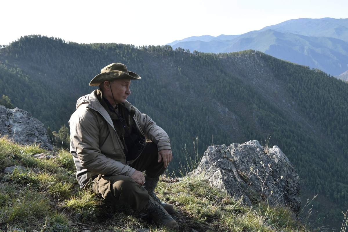 Putin on an outdoor trip during his visit in the Tuva region in Siberia.